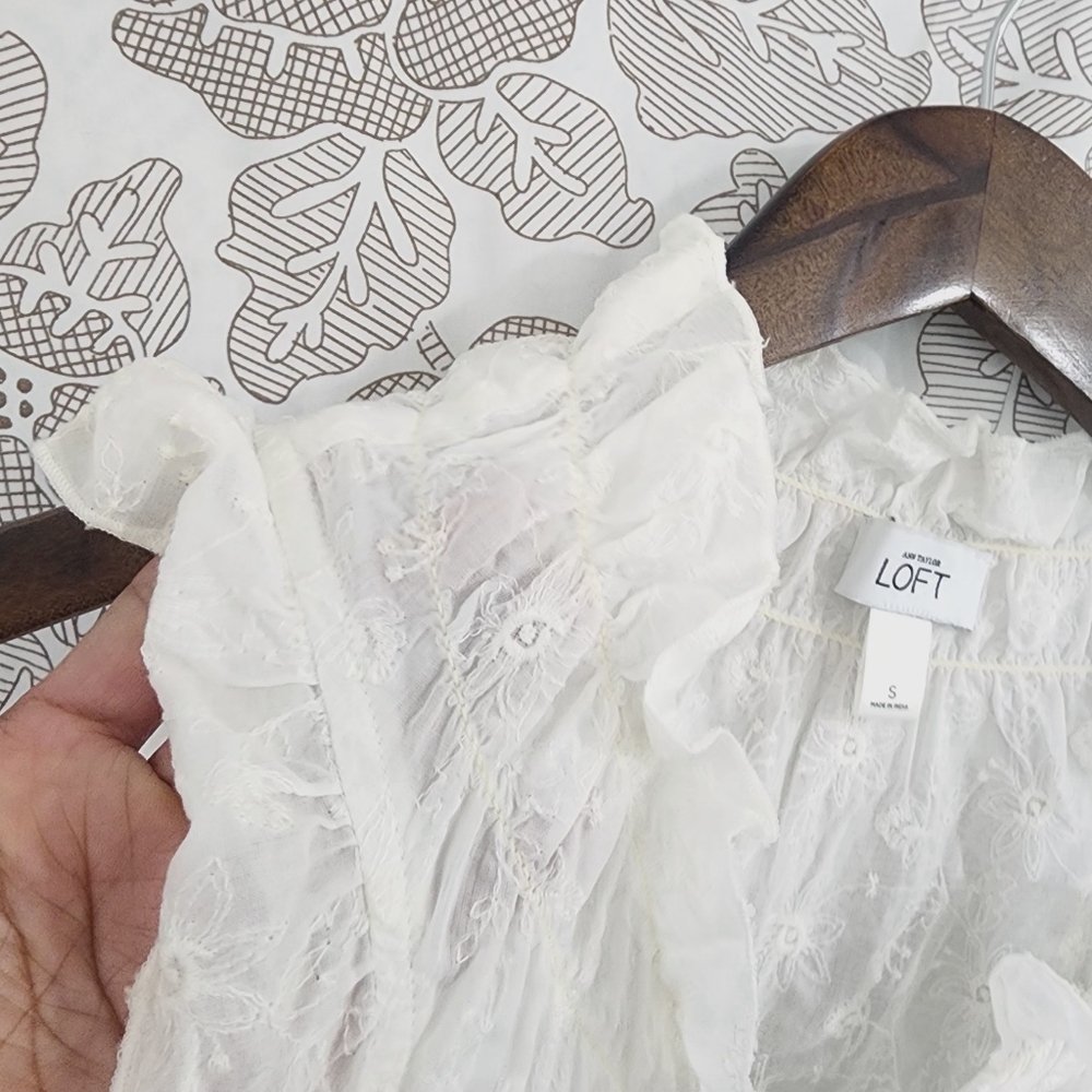 LOFT White Ruffle Button-Down Top - Picture 4 of 10
